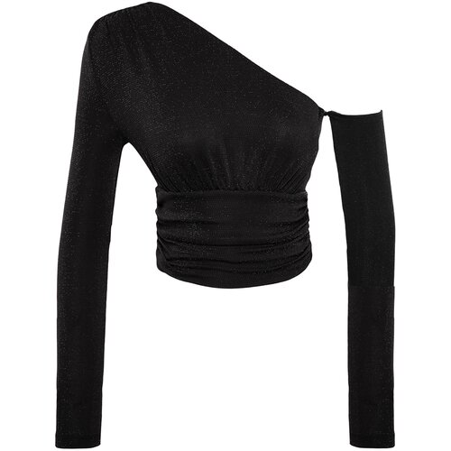 Trendyol Black Crop Shimmering Lurex Knitted Bustier Slike