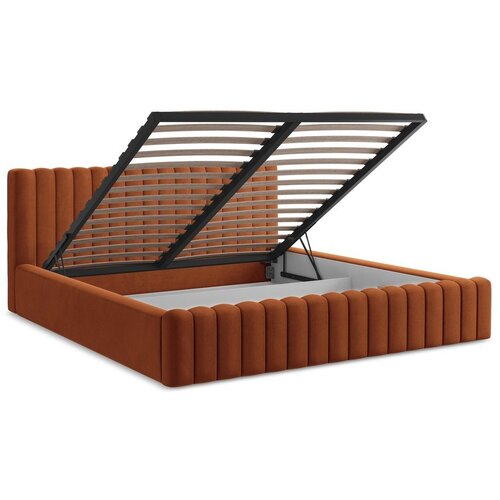 Makamii Tapecirani bračni krevet s prostorom za odlaganje s podnicom 140x200 cm boje terakote Lemi &amp;ndash; Slike