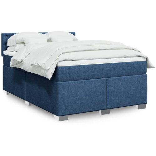 VidaXL Box spring postelja z vzmetnico modra 160x200 cm blago Slike