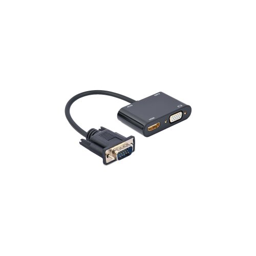 VIDEO adapter VGA to HDMI + VGA adapter 0.15 m, black, GEMBIRD A-VGA-HDMI-02 Slike