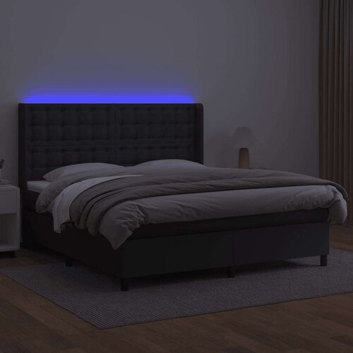  Box spring s madracem LED crni 180x200cm od umjetne kože Slike