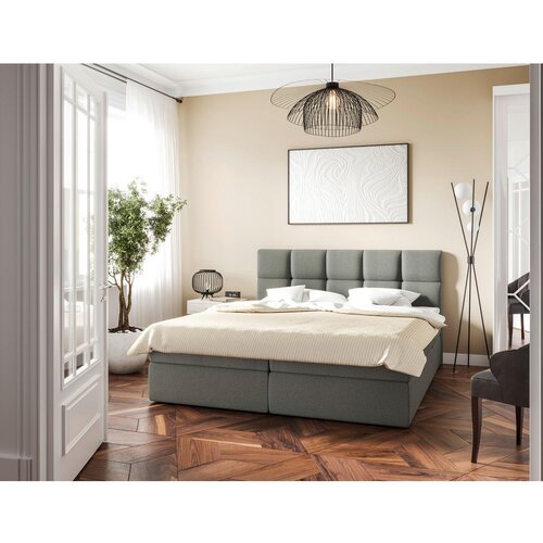 MID.YOU POSTELJA Z VZMETNICO 200 cm x 200 cm , les, tekstil, leseni material siva Cene