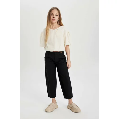 Defacto Girl Barrel Fit Wide Leg Cotton Belted Trousers