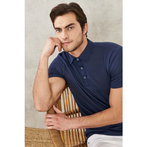 AC&Co / Altınyıldız Classics Men's Navy Blue Slim Fit Slim Fit Polo Neck Plain Casual T-Shirt. Slike
