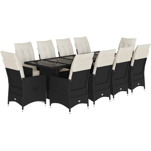 vidaXL 11-dijelni vrtni bistro set od poliratana s jastucima crni Cene