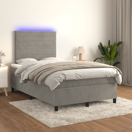  Krevet box spring s madracem LED svjetlosivi 120x200 cm baršun Cene