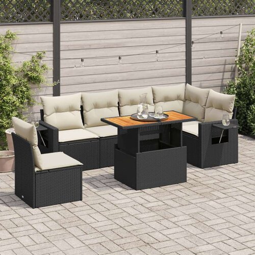 VidaXL 7-dijelni set vrtnih sofa od poliratana s jastucima crni Slike