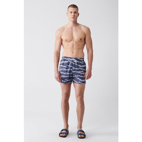 Avva Men's Navy Blue Quick Dry Printed Standard Size Swimwear Marine Shorts Cene