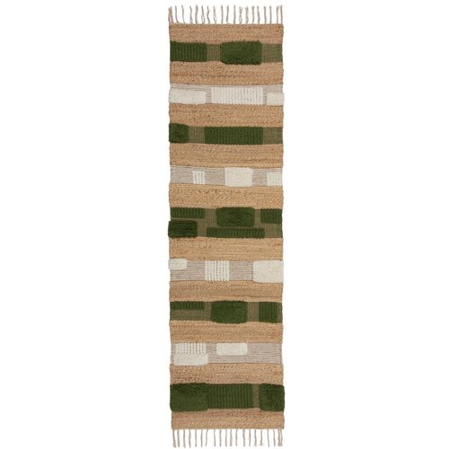 Flair Rugs Zelena/u prirodnoj boji ručno rađena staza od mje&amp;scaron;avine jute 60x230 cm Medina Blocks &amp;ndash; Slike