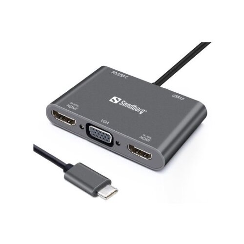 Sandberg USB-C Dock 2xHDMI+1xVGA+USB+PD priklopna postaja Cene