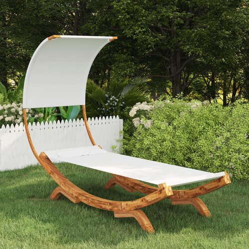  Vrtni ležaj s krovom 100x200x126 cm masivno savijeno drvo krem Slike