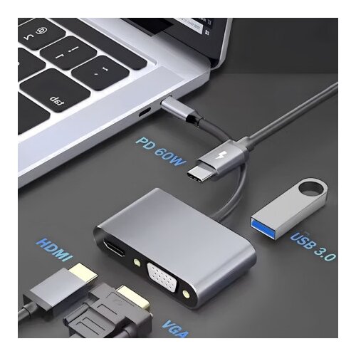  4u1 USB HUB, HDMI+USB-A+VGA i USB-C(PD) ( HUB-USBC1/4 ) Slike