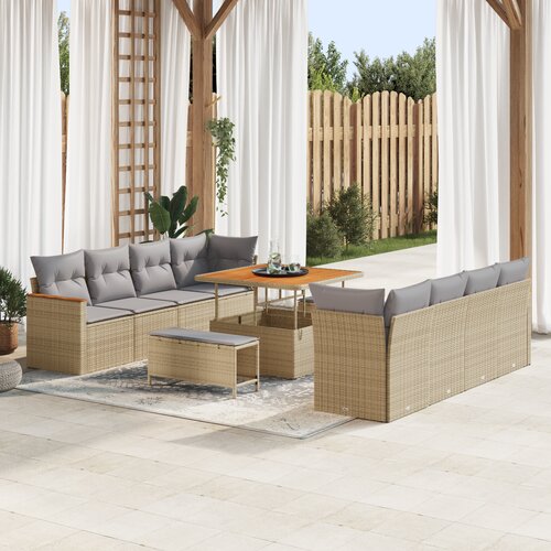 vidaXL 11-dijelni vrtni sofa set s jastučićima bež poli ratan akacija Cene