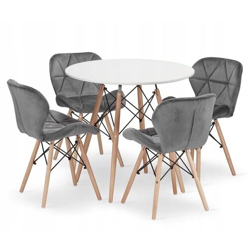 BOLZZ TORINO OKRUGLI STO 80 cm WHITE + FERRA trpezarijske stolice set 4 kom Velvet siva Slike