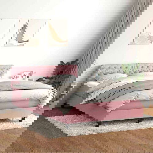  Box spring postelja z vzmetnico roza 140x210 cm žamet, (22011228) Cene