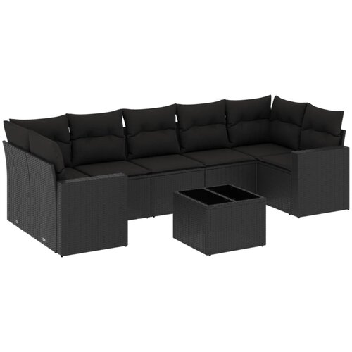  8-dijelni set vrtnih sofa od poliratana s jastucima crni Slike