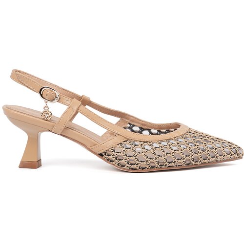 GOODIN Beige openwork pumps with a low heel Cene