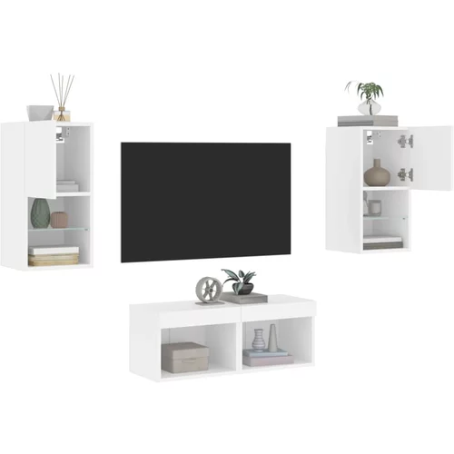  4-dijelni zidni TV ormarići s LED svjetlima bijeli