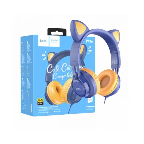 hoco. slušalice sa mikrofonom, 3.5mm utikač, 1.2m kabel - W36 cat ear, midnight blue Cene