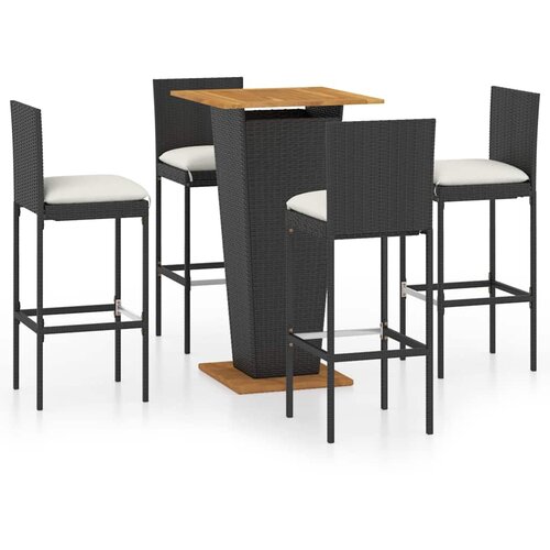  5-dijelni vrtni barski set od poliratana s jastucima crni Crna 60 cm table length Slike