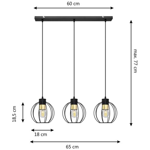  Luster na sajli STARLIGHT 3xE27/15W/230V crna/zlatna Slike