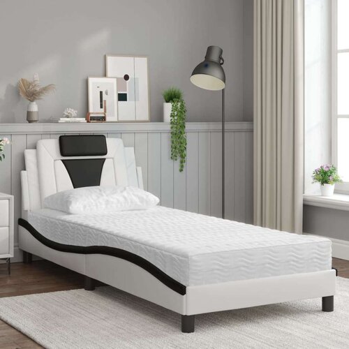  Krevet s madracem bijeli-crni 90 x 190 cm od umjetne kože Slike