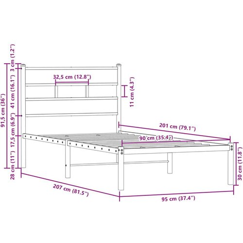 VidaXL Okvir kreveta bez madraca s uzglavljem boja hrasta 90x200 cm Slike