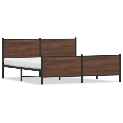 VidaXL Kovinski posteljni okvir brez vzmetnice rjavi hrast 200x200 cm Slike