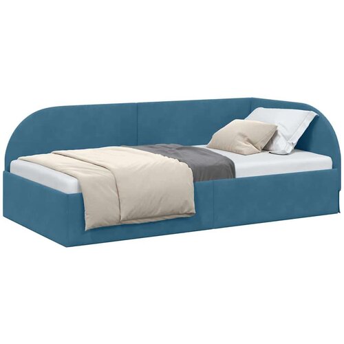 VidaXL Kutni okvir kreveta s uzglavljem Plava 100 cm x 200 cm tkanina Slike