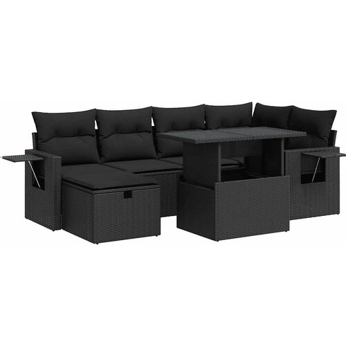 VidaXL 7-dijelni set vrtnih sofa od poliratana s jastucima crni Slike