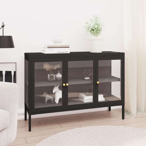  Komoda crna 105 x 35 x 70 cm od čelika i stakla Slike