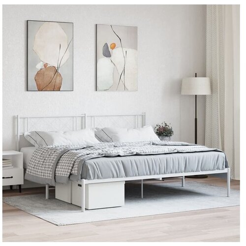 VidaXL Kovinski posteljni okvir z vzglavjem bel 183x213 cm Slike