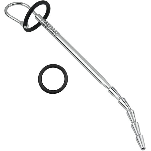 SuperLove Stainless Steel Curved Urethral Dilator with Silicone Glans Ring Slike