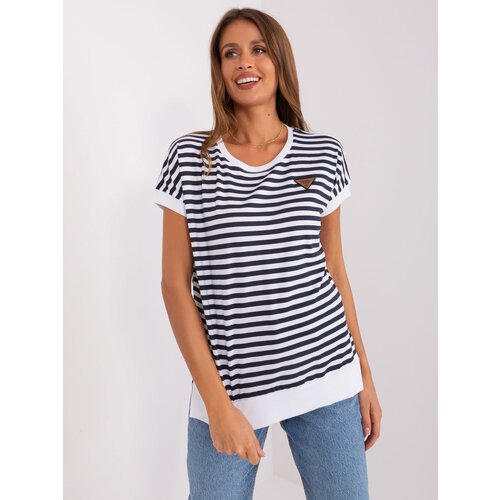 Fashion Hunters Navy blue and white striped casual blouse Slike