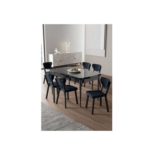 Hanah home Rasklopivi trpezarijski sto i stolice (7 delova) Exve Black Marble Anthracite Cene