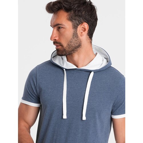 Ombre Casual men's cotton t-shirt with hood - dark blue melange Cijene