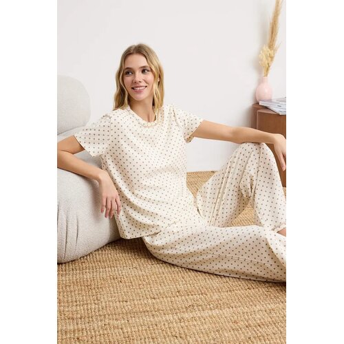 TRENDYOLMILLA ženski set pidžama Thmss26Pt00059, Ecru-Ecru Slike