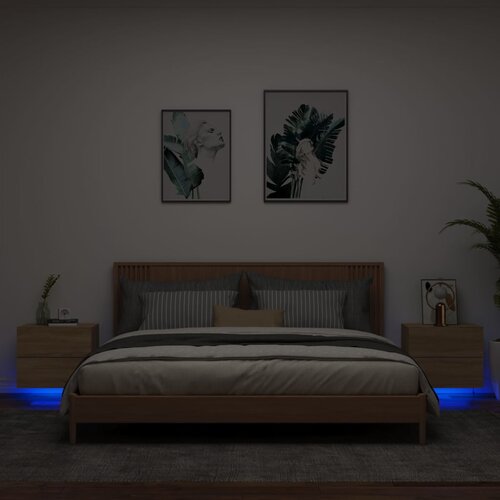  The Living Store Stenska nočna omarica z LED lučkami 2 kosa sonoma hrast - Stenska Nočna Omarica, (21503100) Cene
