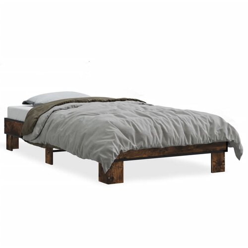 Maison Chic Posteljni okvir - Enojna postelja - Postelja za odrasle dimljeni hrast 90x200 cm inž. les in kovina-J8591, (21765815) Slike