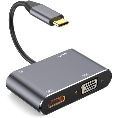 adapter type c na hdmi vga pd USB3.0 4 u 1 sivi Slike