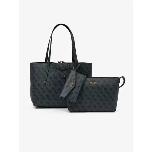 Guess Dark Grey Women Patterned Large Handbag 3in1 Eco Brenton - Women