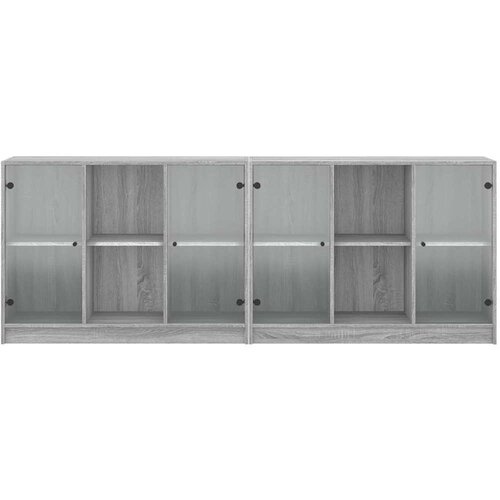  Regal za knjige s vratima siva boja hrasta 204x37x75 cm drveni Slike