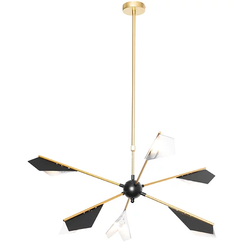 QAZQA Dizajnerska viseča svetilka črna z zlatimi 6 lučkami - Sinem