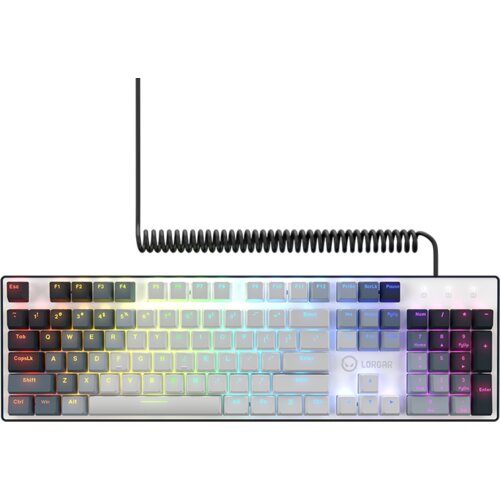 Unknown LORGAR Azar 514, Wired mechanical gaming keyboard, RGB backlight, 1680000 colour variations, 18 modes, keys number: 104, 50M clicks, linear dream switches, spring cable up to 3.4m, ABS plastic+metal, magnetic cover, 450*136*39mm, 1.17kg, white, EN layout Cene