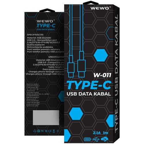  DATA KABAL TYPE-C 1M 2.1A WEWO Cijene