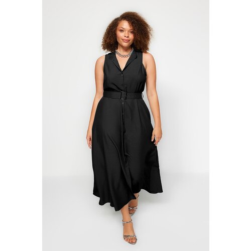 Trendyol Curve Black Belted Woven Shirt Dress Slike