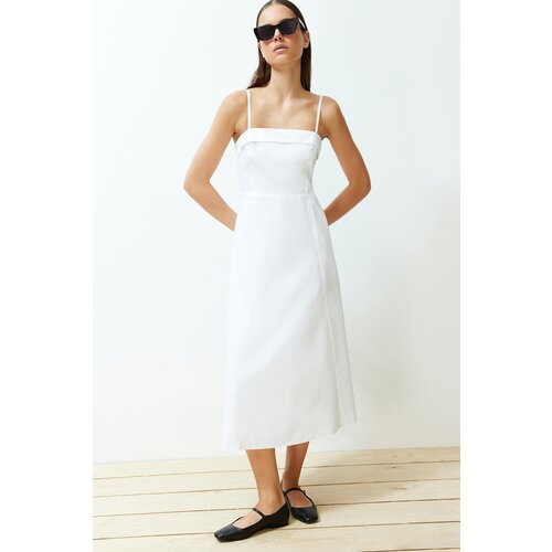 Trendyol white midi length 100% cotton poplin woven dress Cene