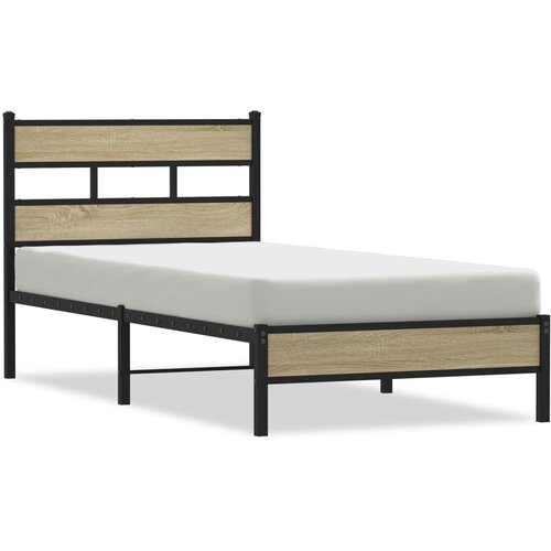 VidaXL Posteljni okvir brez vzmetnice hrast 75x190 cm inženirski les, (21608384) Slike