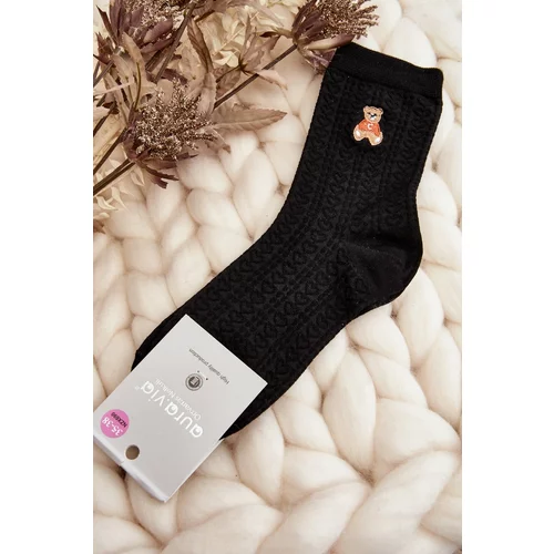 Kesi Women's patterned socks with teddy bear, black