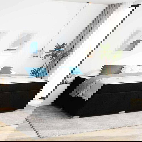  Konstrukcija postelje z vzmetnico Črna 200 x 200 cm blago Cene